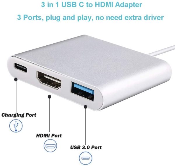 Adaptador Tipo C Hdmi 3x1 Para Macbook iPad Android Windows - Imagen 2