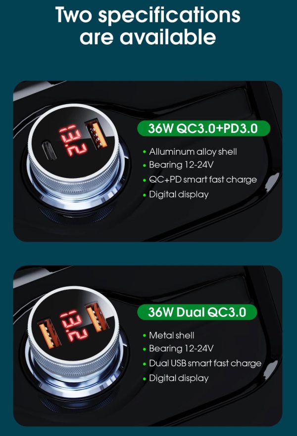 Cargador Carro Carga Rápida Usb y Usb-c Certificado Aluminio - Imagen 6