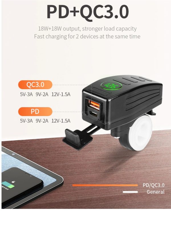 Cargador Celular Carga Rápida Moto Tipo C Usb Impermeable - Imagen 7
