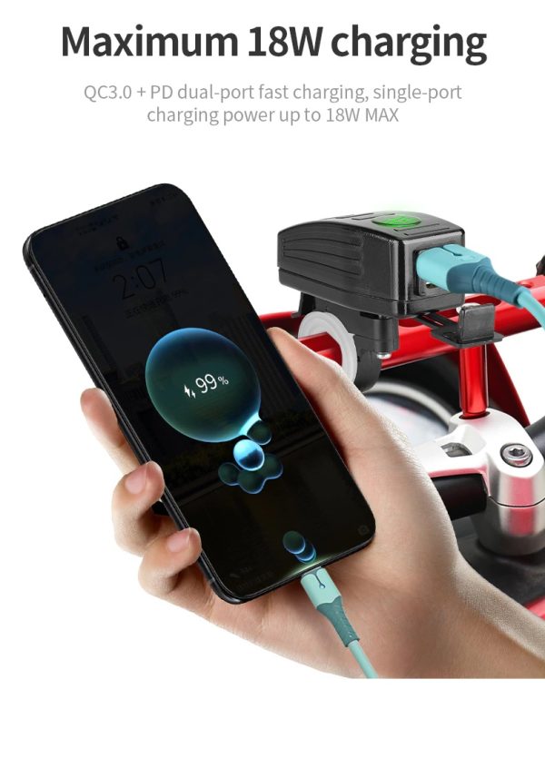 Cargador Celular Carga Rápida Moto Tipo C Usb Impermeable - Imagen 2