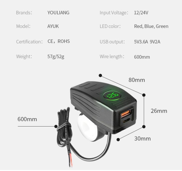 Cargador Celular Carga Rápida Moto Tipo C Usb Impermeable - Imagen 5