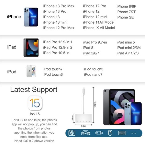 Adaptador Lightning Audio Carga Sd Tf Usb Compatible iPhone - Imagen 5